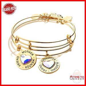 Mother Daughter Charm Bangle Bracelets Set Nickel Free Brass
